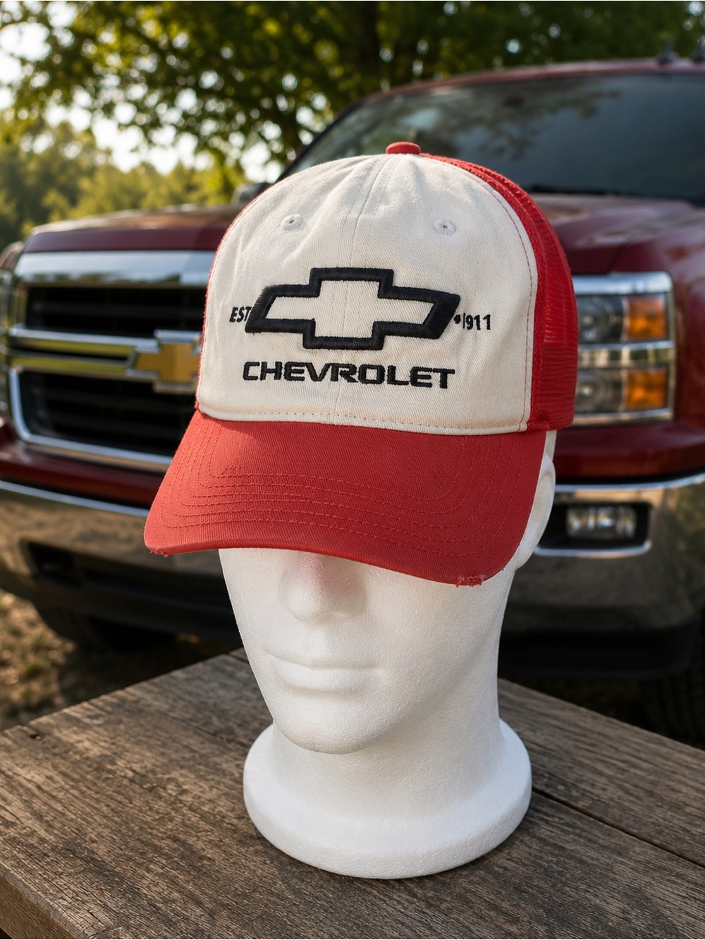 Chevrolet Orange and Cream Trucker Cap - Classic Bowtie Logo GM Embroidered